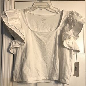A New Day Women's White Ruffle Sleeve Top- NWT